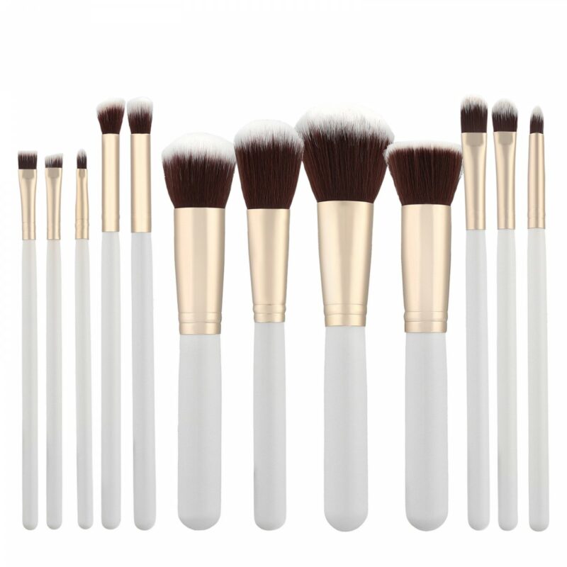 12Pcs Kabuki Makeup Brush Set - White - Image 5