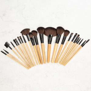 24Pcs Makeup Brush Set with Pouch - Wooden Black - Image 3