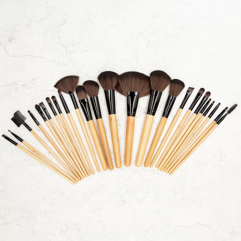24Pcs Makeup Brush Set with Pouch - Wooden Black - Image 3