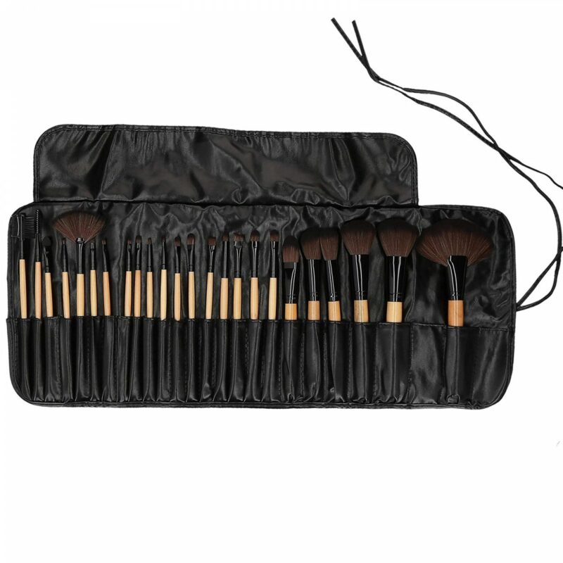 24Pcs Makeup Brush Set with Pouch - Wooden Black - Image 5