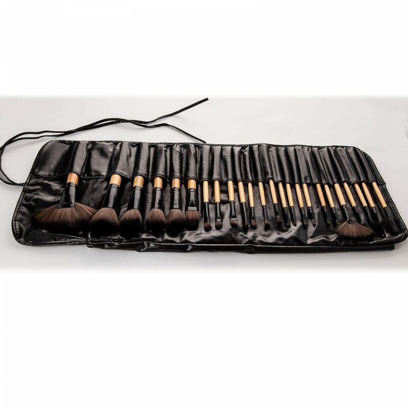 24Pcs Makeup Brush Set with Pouch - Wooden Black - Image 6